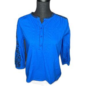Lucky Brand Royal Blue Embroidered Floral Blouse (S)